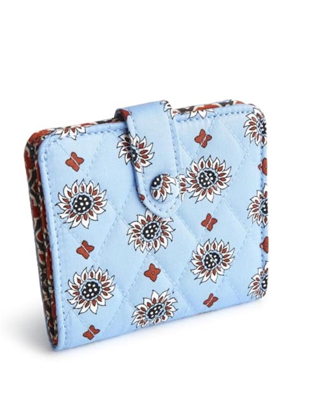 Women Cotton Bifold Wallet Card Holder ID Window Zip Pocket Snap Closure 4 Inch